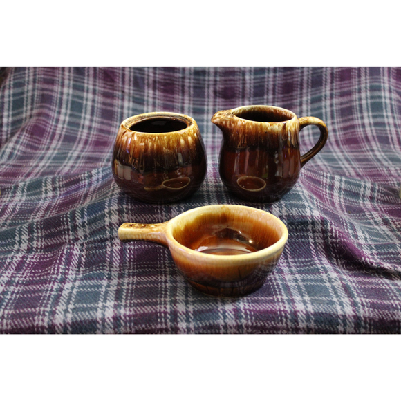 Vintage Three Piece Ceramic Brown Dripware USA Pottery  Set - Picture 2 of 10
